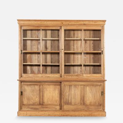 Large English Ash Pine Glazed Bookcase Cabinet