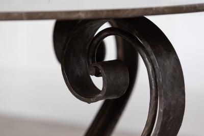 Large English Circular Marble Top Wrought Iron Table