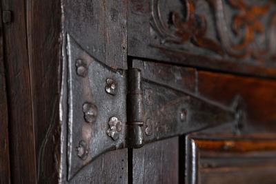 Large English Early 18thC Carved Oak Marriage Cabinet