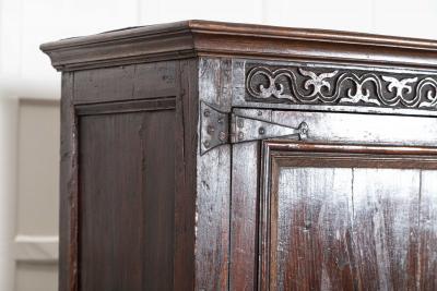 Large English Early 18thC Carved Oak Marriage Cabinet