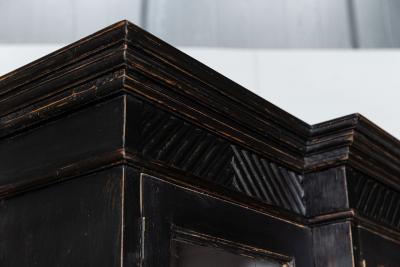 Large English Ebonised Glazed Pine Breakfront Bookcase