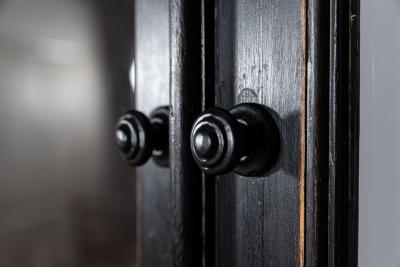Large English Ebonised Glazed Pine Breakfront Bookcase