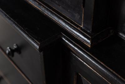 Large English Ebonised Glazed Pine Breakfront Bookcase