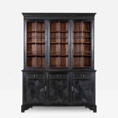 Large English Ebonised Oak Waring Gillow Glazed Cabinet