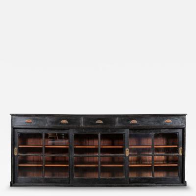 Large English Ebonised Pine Glazed Counter Base