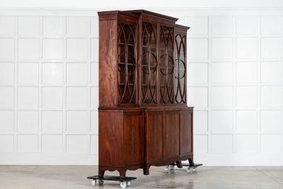 Large English Flame Mahogany Breakfront Bookcase
