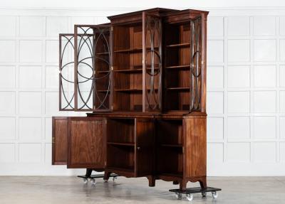 Large English Flame Mahogany Breakfront Bookcase