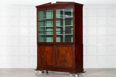 Large English George III Mahogany Glazed Linen Press Cabinet