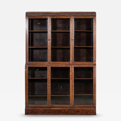 Large English Oak Carved Modular Glazed Bookcase