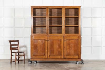 Large English Oak Glazed Bookcase