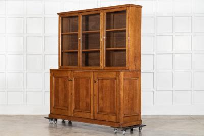 Large English Oak Glazed Bookcase