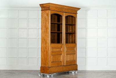 Large English Oak Glazed Bookcase Cabinet