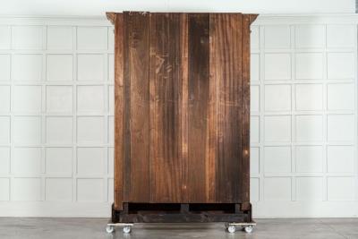 Large English Oak Glazed Bookcase Cabinet