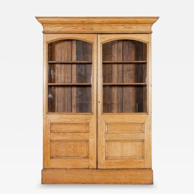 Large English Oak Glazed Bookcase Cabinet