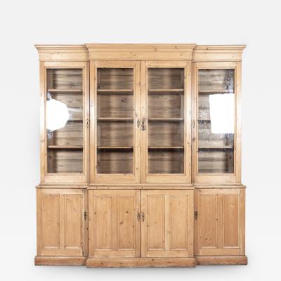 Large English Pine Glazed Breakfront Bookcase