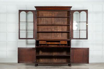 Large English Regency Mahogany Glazed Secretaire Bookcase