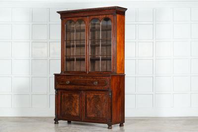 Large English Regency Mahogany Glazed Secretaire Bookcase
