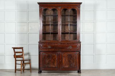 Large English Regency Mahogany Glazed Secretaire Bookcase