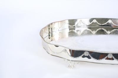 Large English Sheffield Plated Barware Footed Tray