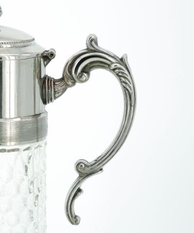 Large English Silver Plated Holding Top Cut Glass Claret Jug Pitcher