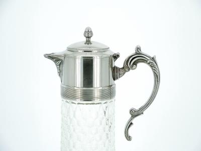 Large English Silver Plated Holding Top Cut Glass Claret Jug Pitcher