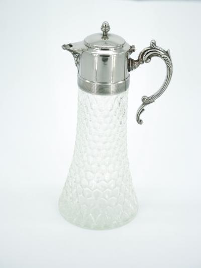 Large English Silver Plated Holding Top Cut Glass Claret Jug Pitcher