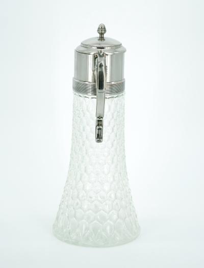 Large English Silver Plated Holding Top Cut Glass Claret Jug Pitcher