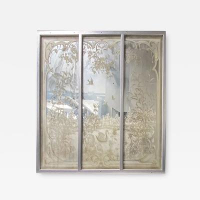 Large Etched Antique Wall Mirror 