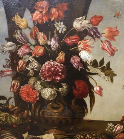 Large European Still Life Oil On Canvas Painting