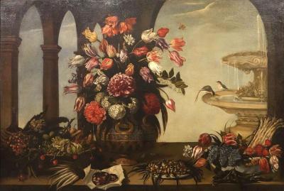 Large European Still Life Oil On Canvas Painting