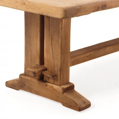 Large Exceptional French Solid Oak Triple Pedestal Table C 1945 