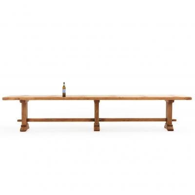 Large Exceptional French Solid Oak Triple Pedestal Table C 1945 