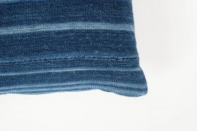 Large Faded Indigo Tone on Tone Striped Lumbar Cushion