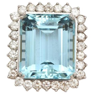 Large Fine Aquamarine and Diamond Ring or Pendant 18 Karat and Platinum