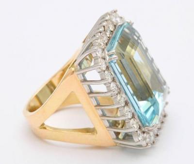 Large Fine Aquamarine and Diamond Ring or Pendant 18 Karat and Platinum