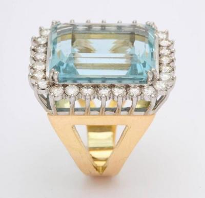 Large Fine Aquamarine and Diamond Ring or Pendant 18 Karat and Platinum