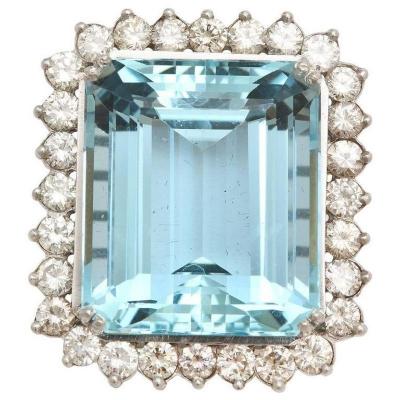 Large Fine Aquamarine and Diamond Ring or Pendant 18 Karat and Platinum
