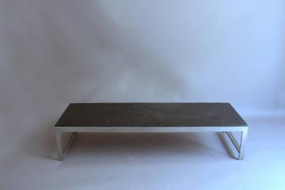 Large Fine French 1970s Metal and Slate Coffee Table