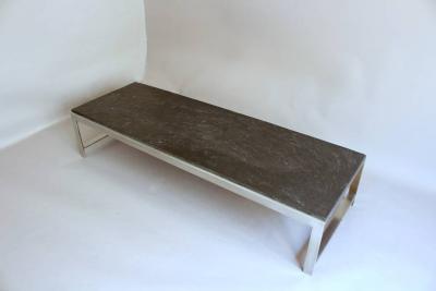 Large Fine French 1970s Metal and Slate Coffee Table