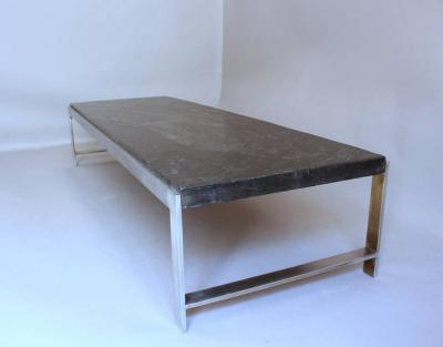 Large Fine French 1970s Metal and Slate Coffee Table
