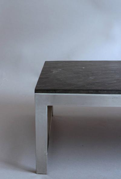 Large Fine French 1970s Metal and Slate Coffee Table