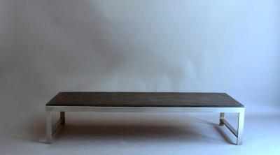 Large Fine French 1970s Metal and Slate Coffee Table