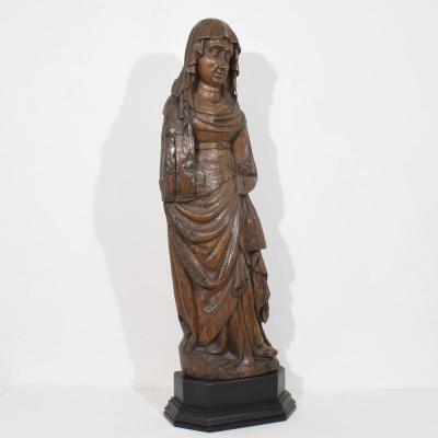 Large Flemish Medieval Gothic 15th 16th Century Carved Oak Madonna