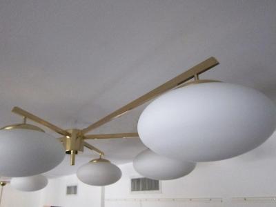 Large Flush Mount Brass and Glass Ceiling Light Italy