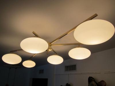 Large Flush Mount Brass and Glass Ceiling Light Italy