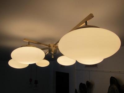 Large Flush Mount Brass and Glass Ceiling Light Italy