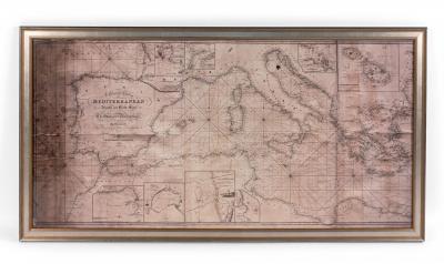 Large Framed Map of the Mediterranean
