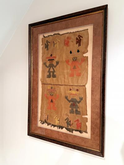 Large Framed Pre Columbian Embroidered Textile from Chimu Culture