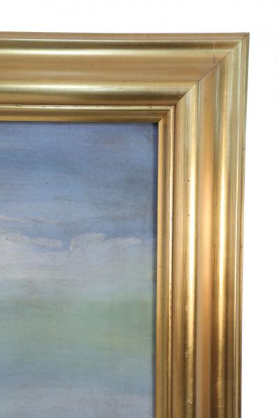 Large Framed Still Life Oil Painting of an Urn of Flowers on a Garden Bench