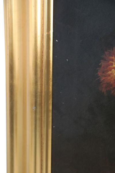 Large Framed Still Life Oil Painting of an Urn of Flowers on a Garden Bench